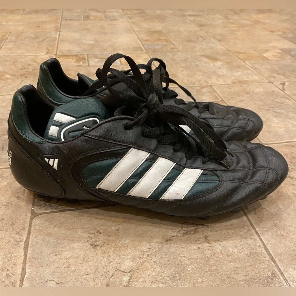 Vintage 1999 Adidas Soccer Cleats Football SZ 12 Green & Black Leather EUC 🔥